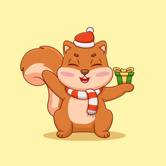 Cute Squirrel Carrying a Gift Illustration