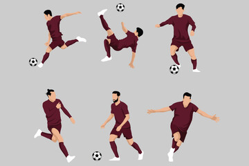 Red Football Soccer Players in Various Poses Vector