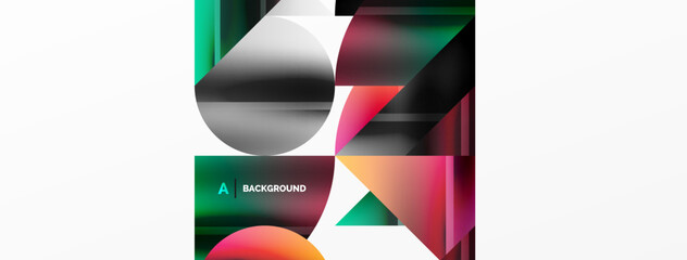 Elegant minimalist background with color metallic circles and triangles, creating harmonious composition of geometric shapes for wallpaper, banner, background, landing page