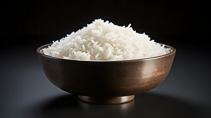 bowl of rice on black background