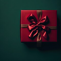 Gift boxe  on a green backdrop.  Christmas background. Top view.