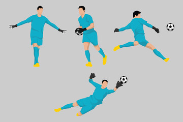 Fototapeta na wymiar Blue Goalkeeper Football Soccer Players in Various Poses Vector