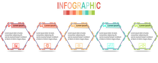 Collection of vector infographic templates for presentations, advertising, layouts, annual reports. 5 options, steps, parts.