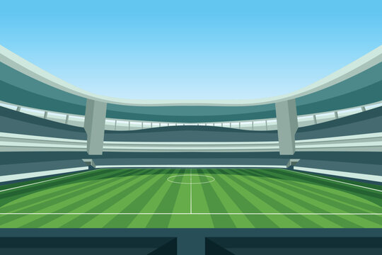 Empty Day Time Football Soccer Field Stadium Detailed Vector Illustration for Background