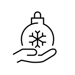 Fototapeta premium Christmas ball with snowflake in hand. Winter holidays symbol. Pixel perfect, editable stroke icon