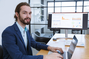 investor businessmen or investment analyst working on financial information in  risk management and profit opportunity in international stock market. Business finance and banking concept.