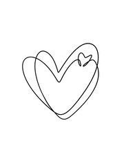 A heart in heart and a baby heart is drawn in one line style. Printable art.