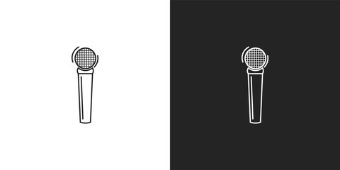 black and white microphone set isolated on white background.mic, microphone, voice, sound, podcast, audio, music, communication, collection, logo, icon, sticker, clipart, vector illustration.