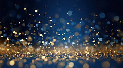Abstract Blue Bokeh Background: Christmas Particles and Sprinkles for Holiday Celebration, Perfect for Christmas or New Year - obrazy, fototapety, plakaty