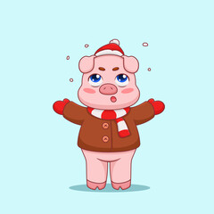 Cute Pig Wearing Winter Clothes Illustration