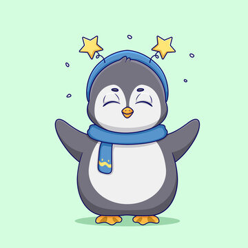 Cute Penguin Using a Star Headband illustration