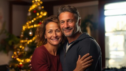 Fototapeta premium middle age couple in front of a Christmas tree
