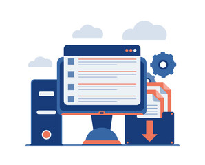 File management administration. Searching files in database. Modern flat vector illustration for web page.	