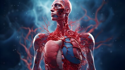 Structure of internal organs in humans suffering from heart disease and lung disease. - obrazy, fototapety, plakaty