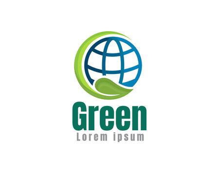 green eco bio leaf nature world earth globe logo icon symbol design template illustration inspiration