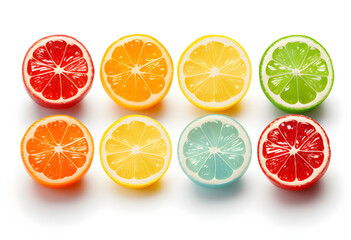colorful fresh sliced fruit isolated on a white background