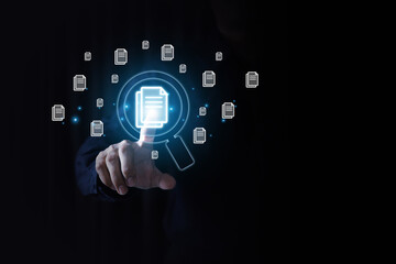 Search engine data document content management system and online file transfer download or sharing and database digital cloud drive storage service on computer network technology analytics concepts