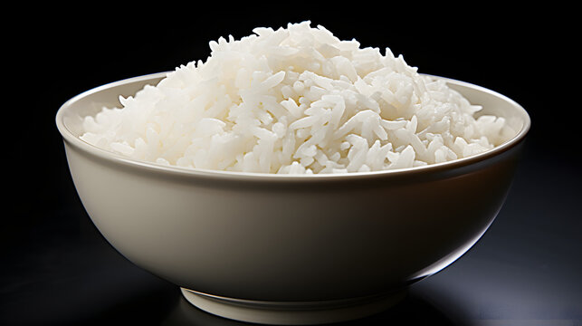 bowl of rice on black background