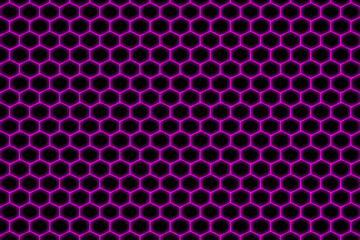 Purple neon light hexagonal cell pattern abstract technology wall decoration background