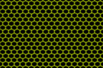 Yellow neon light hexagonal cell pattern abstract technology wall decoration background