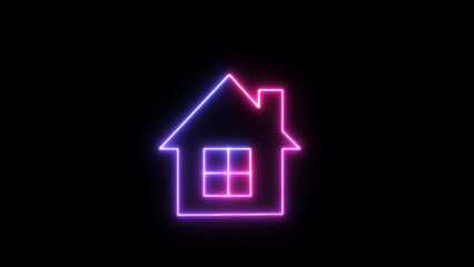 Glowing purple and blue color neon home icon, shiny symbol. homepage neon light icon. House, home building. Glowing House simple icon, sign. Neon home panoramic. Social media communication concept.