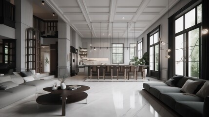 Obraz premium Architecture__Interior_refined_spaces_beautiful_kitchen and living room, generated AI