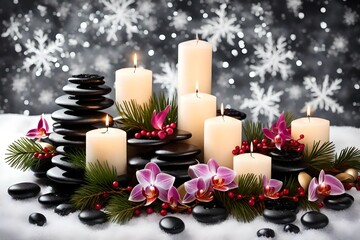 candles and christmas decorations