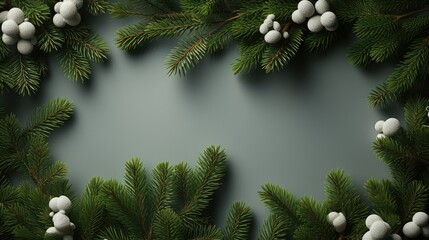 Fototapeta na wymiar Christmas New Year decor background made of green natural fir branches