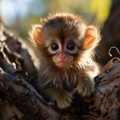 A cute monkey lives in a natural forest of Thailand.