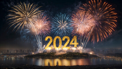 New year 2024 fireworks celebration - obrazy, fototapety, plakaty