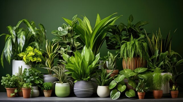 Lush green leaves. Vibrant burst of nature's beauty. Decorate indoor spaces. National houseplant appreciation day concept.