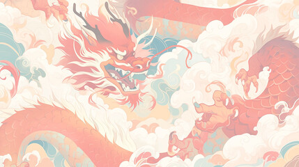 Template Background of Chinese New Year of Dragon Loong Illustration Lunar Calendar 2024 Copy Space Happy Prosperous CNY Kung Hei Fat Choi Gong Xi Fa Cai Powerpoint PPT Presentation Slides 50% Opacity