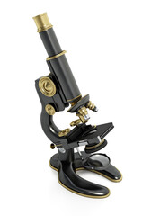 Antique brass and iron microscope isolated on white background. 3D illustration