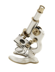 Antique brass and iron microscope isolated on transparent background. 3D illustration