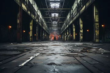Papier Peint photo autocollant Vieux bâtiments abandonnés empty Abandoned old warehouse interior, dark, industrial, dirty, gloom