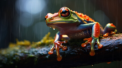 Exquisite Tree Frog in Rain: Captivating Wallpaper, Stunning Stock Photo, National Geographic-Style Shot - obrazy, fototapety, plakaty