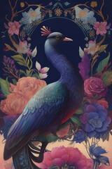 Obraz premium Himalayan mona silk tapestry embroidery, bird art digital