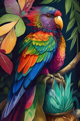 Obraz premium rainbow lorikeet silk tapestry embroidery, bird art digital