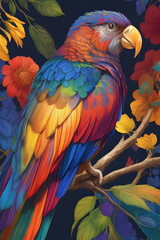 rainbow lorikeet silk tapestry embroidery, bird art digital