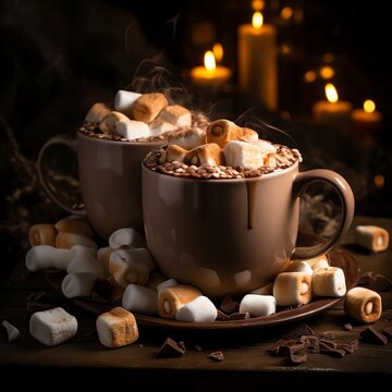 christmas still life, hot chocolate with marshmellows