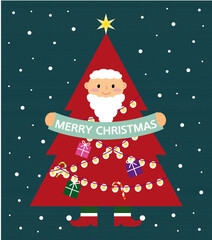 Christmas illustrations, pop-ups, posters, cards, etc. with Santa Christmas tree