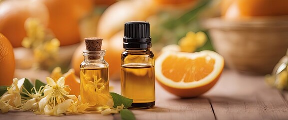 Essential oil blend for children using orange, ylang-ylang, and bergamot - obrazy, fototapety, plakaty
