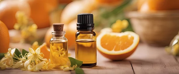 Fotobehang Essential oil blend for children using orange, ylang-ylang, and bergamot © Reha