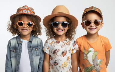 Obraz premium Fashion portrait of little kids on white studio background , Childhood fashion