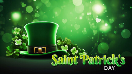 Happy Saint Patrick's Day Graphic Template with Clover Leaf, Shamrock and Golden Coins