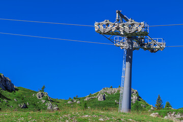 Pillar of a cableway in the mountains