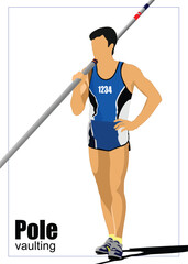 Athlete pole vaulting. Track and field. Vector illustration.
