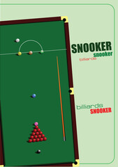 Fototapeta na wymiar Snooker table and cue poster. Billiards. Vector illustration