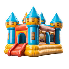Colorful inflatable castle isolated on a transparent background - obrazy, fototapety, plakaty