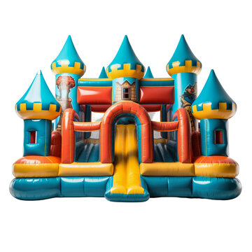 recommend clip art: Colorful inflatable castle isolated on a transparent background